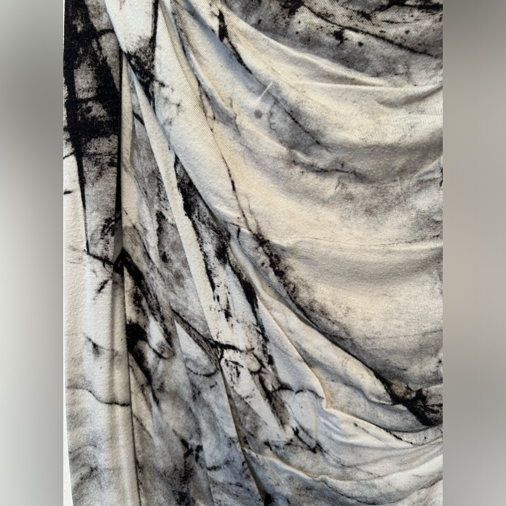 HELMUT LANG BLACK/WHITE/GRAY TIE DYE RUCHED MINI DRESS SIZE P - Picture 3 of 8